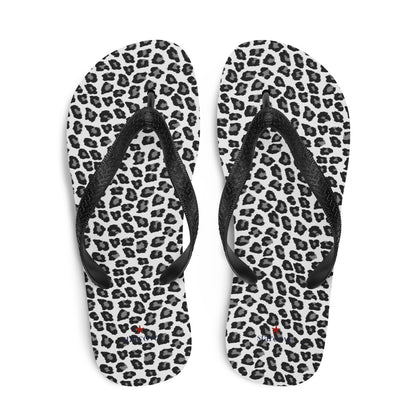 Snow Leopard Flip Flops, Animal Print Black White Comfortable Footwear Thong Sandals Summer Woman Men Beach Print Rubber Slip On Shoes Starcove Fashion