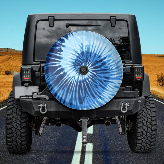 Tie Dye Spare Tire Cover With Backup Camera Hole, Blue Unique Back Wheel Tire Cover for Car Men Women RV Trailer Campers Starcove Fashion