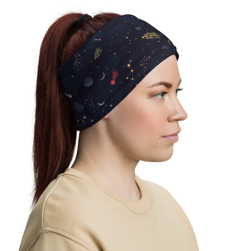 Galaxy Stars Constellation Neck Gaiter Face mask, Outer Space Fabric Cloth Mouth Shield Cover Fashion Half Scarf Protection Headband Bandanna Starcove Fashion