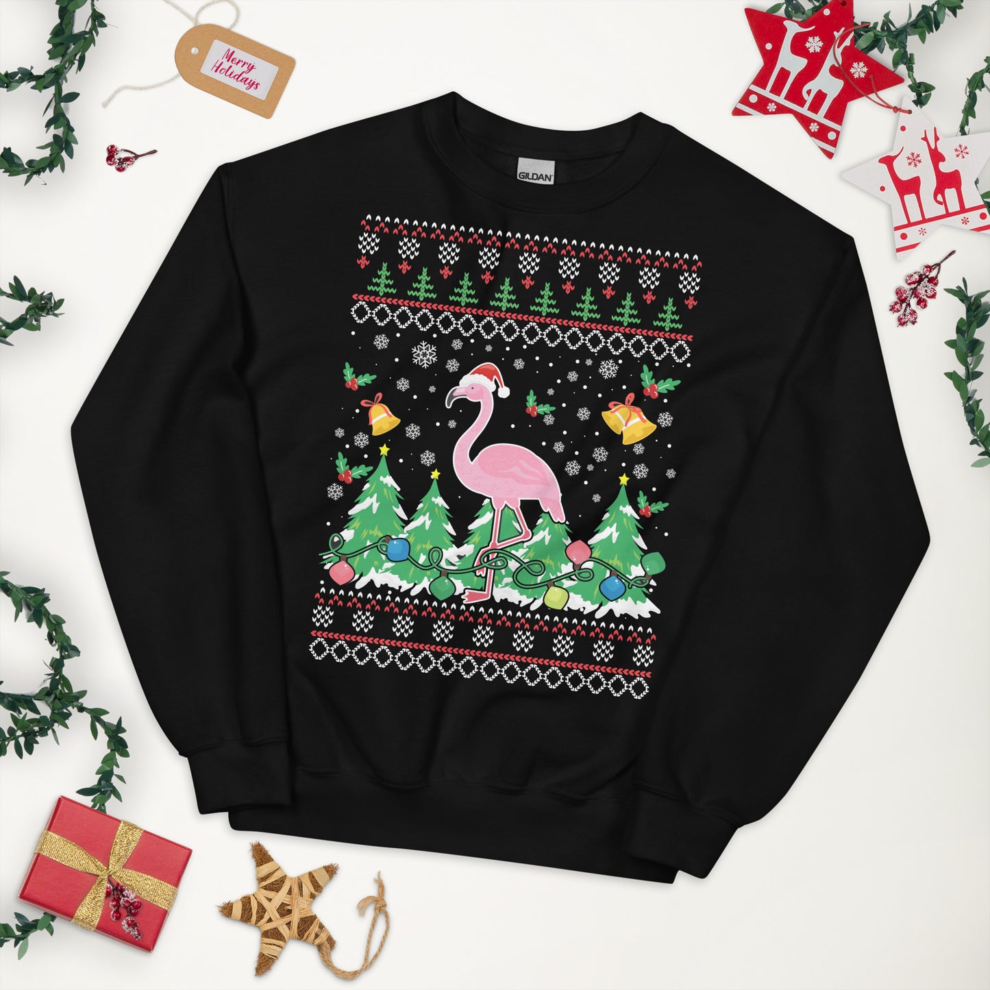 Flamingo Ugly Christmas Sweater, Xmas Print Women Men Vintage Funny Party Winter Holiday Plus Size Sweatshirt Gift Starcove Fashion