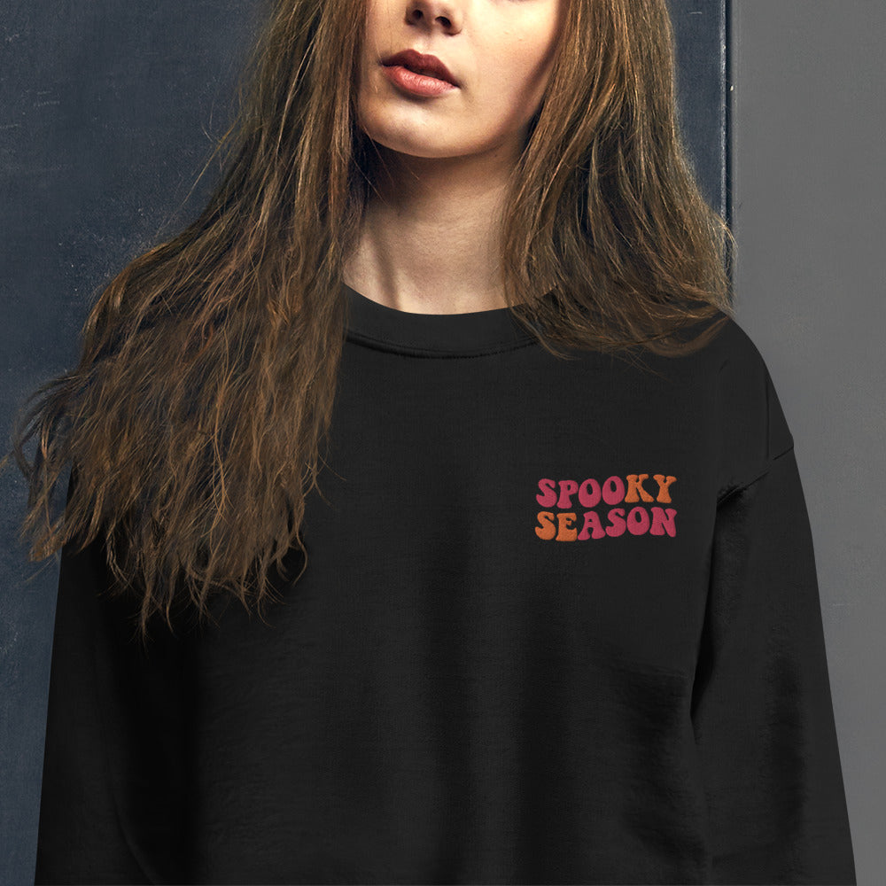 Halloween Sweatshirt Embroidered, Spooky Season Fall Graphic Crewneck Fleece Cotton Embroidery Pullover Men Women Aesthetic Top Starcove Fashion
