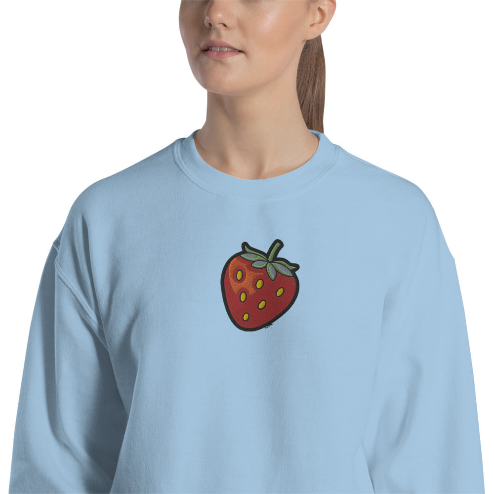 Strawberry Embroidered Sweatshirt, Fruit Graphic Crewneck Fleece Cotton Sweater Pullover Men Women Kawaii Aesthetic Top Starcove Fashion