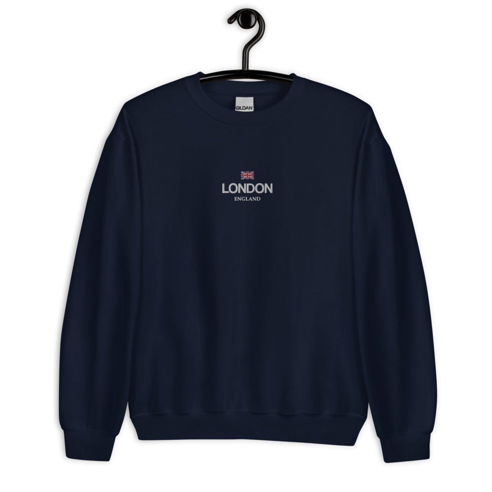 London England Embroidered Sweatshirt, Vintage Britain Flag City
