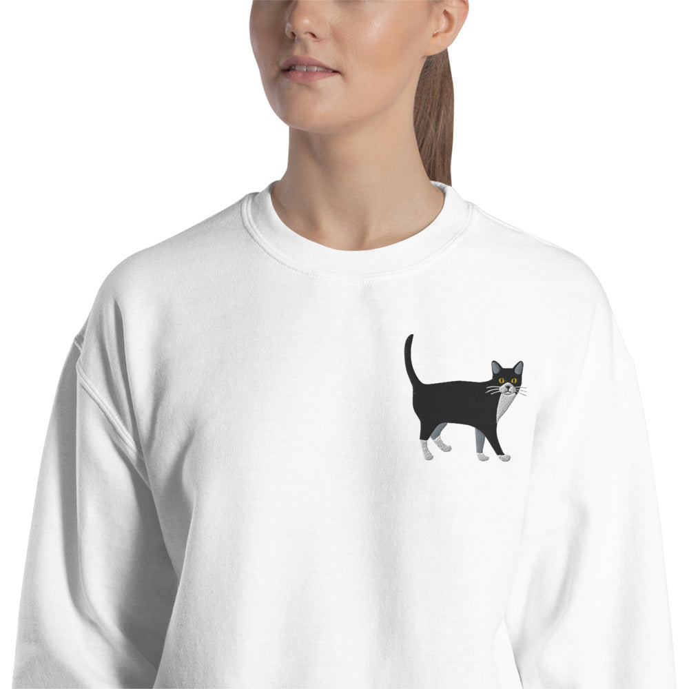 Tuxedo Cat Embroidered Sweatshirt, Black White Kitten Graphic Crewneck Sweater Pullover Men Women Mom Aesthetic Top Starcove Fashion