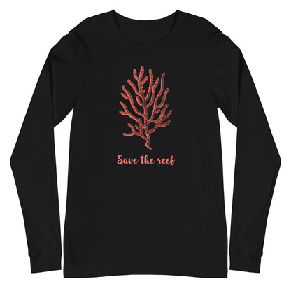 Save the Reef Long Sleeve TShirt, Save the Ocean Conservation Sea Living Coral Color Unisex Women Men Designer Graphic Crew Neck Tee Starcove Fashion