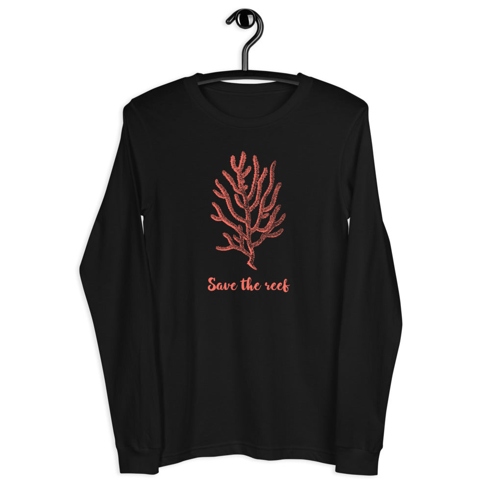 Save the Reef Long Sleeve TShirt, Save the Ocean Conservation Sea Living Coral Color Unisex Women Men Designer Graphic Crew Neck Tee Starcove Fashion