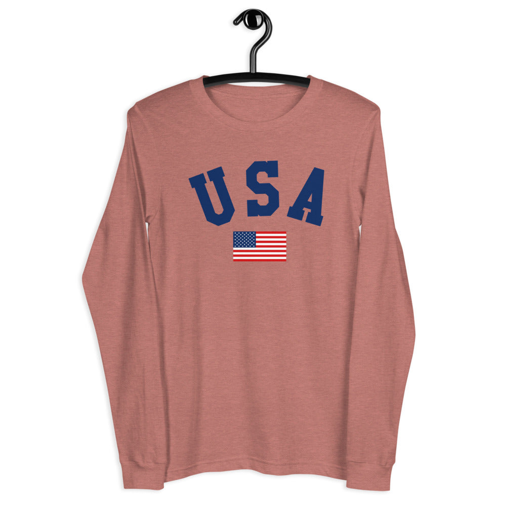 USA American Flag Long Sleeve Shirt, Red White Blue 4th of July Memorial Day America Unisex Patriotic Men Women Top Starcove Fashion
