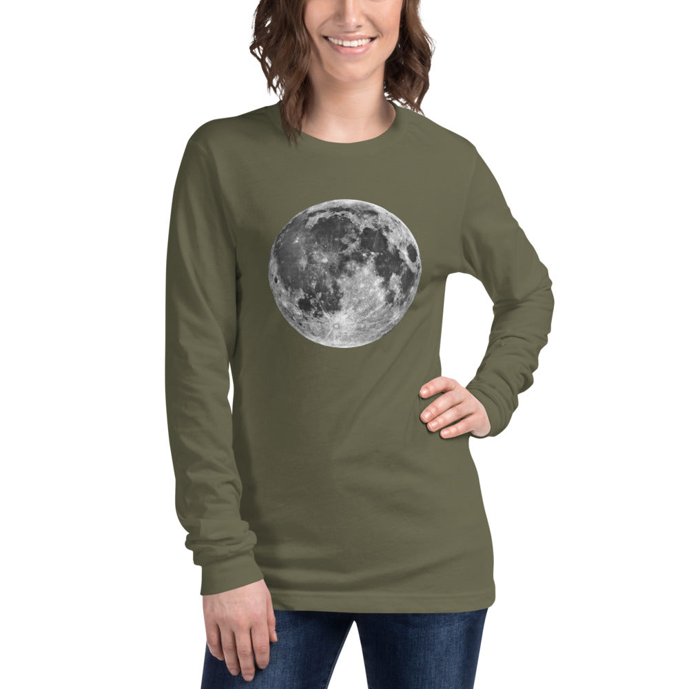 Full Moon Long Sleeve Shirt, Moon Phases Space Astronomy Lunar Magic Halloween Men Women Designer Graphic Crew Neck Tee Starcove Fashion