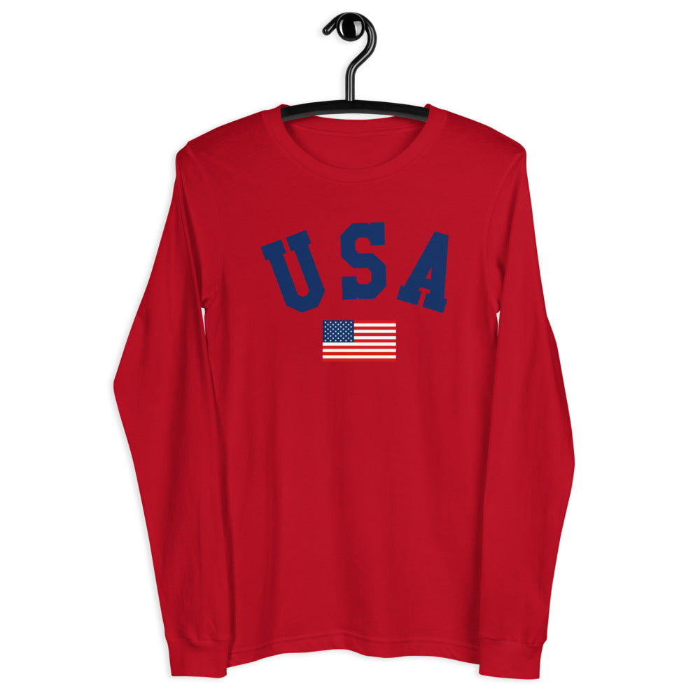 USA American Flag Long Sleeve Shirt, Red White Blue 4th of July Memorial Day America Unisex Patriotic Men Women Top Starcove Fashion