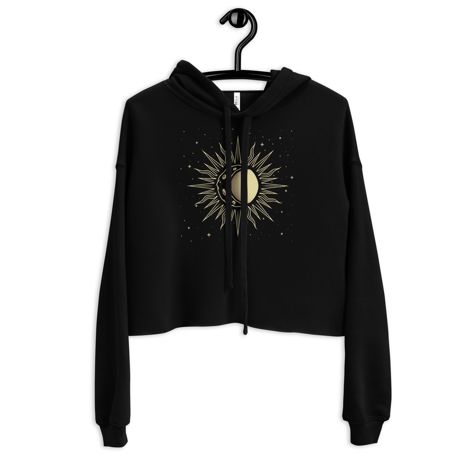 Sun Moon Women Cropped Hoodie, Crescent Half Constellation Aesthetic Graphic Hooded Pullover Sweatshirt Cotton Crop Top Starcove Fashion